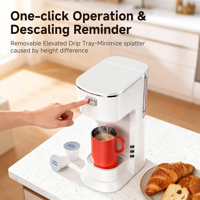 Coffee Maker, Single Serve Brewer for K Pods & Ground-White | 2 in 1, 6-24oz and 2-4 Mins Rapid Brew, Compact Coffee Machine for Kitchen Office RV Camping - Image 9
