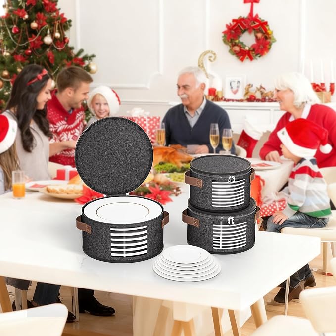 Foyego China Storage Containers, Dark Gray, 4 Piece Set | with Lid, Handles & Visible Window, Stackable Moving Boxes for Plates Storage, Sturdy Dish Packing Supplies for Protection - Image 7