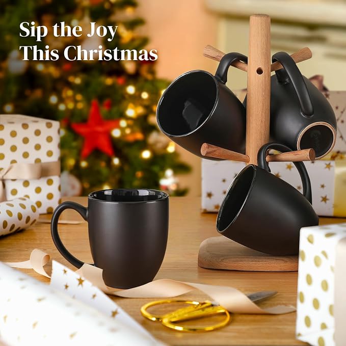 DOWAN Coffee Mugs, Black Coffee Mugs Set of 6, 16 oz Ceramic Coffee Cups with Large Handles for Men Women, Porcelain Big Mug for Tea Latte, Mug Gifts for Home Office Party - Image 8