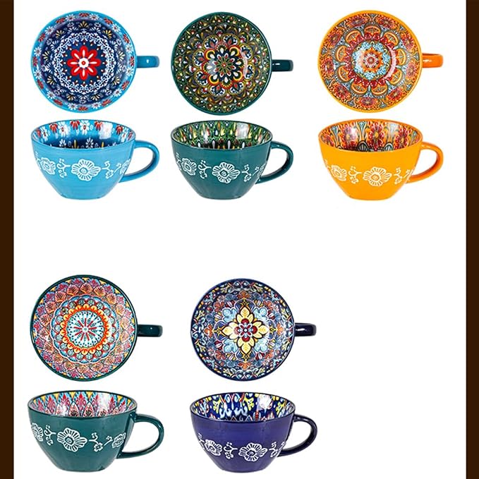 Bohemian Hand-Painted Ceramic Mug, 15 Oz Large Coffee Cup for Milk, Tea, and Breakfast, Dishwasher & Microwave Safe Artisan Cup, Baby Blue - Image 9
