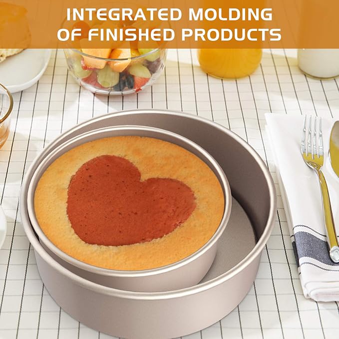 CHEFMADE Round Cake Pan Set, 6-Inch and 8-Inch with Removable Loose Bottom | Nonstick Chiffon Bakeware for Oven and Instant Pot Baking. Ideal for chiffon, angel food, and sponge cakes (Champagne Gold) - Image 8