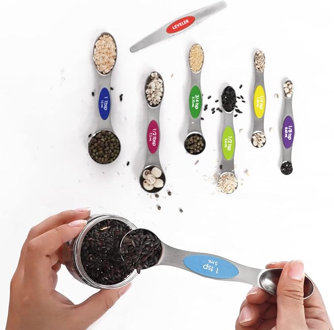 Magnetic Measuring Spoons Set Stainless Steel with Leveler, 8pcs Multicolors Measuring Cups Set for Baking, Measuring Cups and Spoon Set Kitchen Gadgets Apartment Essentials Fits in Spice Jars - Image 6