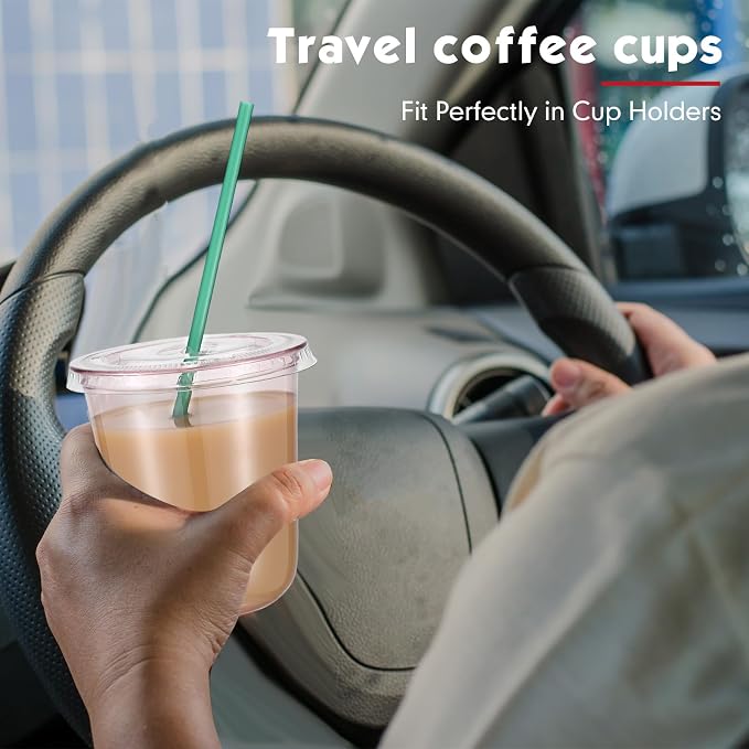 Baderke 25 Set Plastic Cups with Lids and Straws, Disposable Plastic Iced Coffee Cup for Cold Beverage Juice Smoothie Crystal for Coffee Shops Party Catering (Pink,14 oz) - Image 7