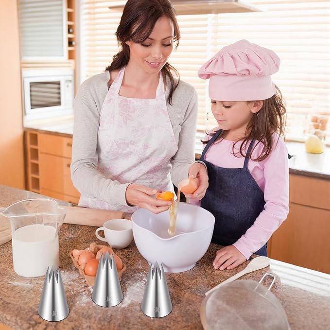 3Pcs 1M Piping Tips Set with 10 Piping Bags, Stainless Steel 1M Star Tips Frosting Tip Boquillas Para Reposteria,Seamless Icing Tip for Cake Decorating Baking DIY
