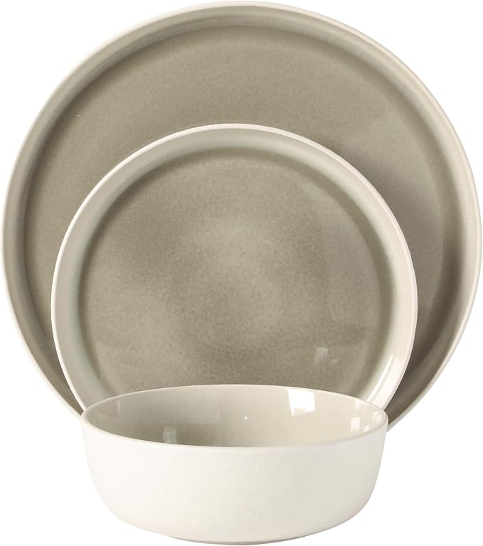 Gibson Elite Tahoe Sunset 12-Piece Reactive Stoneware Dinnerware Set – Matte Exterior & Shiny Interior Plates and Bowls, Durable Everyday Dish Set, Microwave & Dishwasher Safe - Grey - Image 8