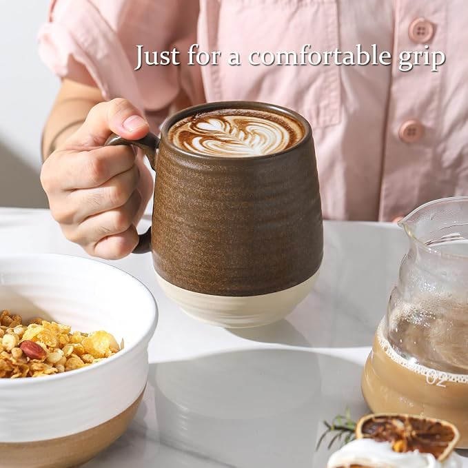 HASENSE 20 oz Coffee Mugs Set of 2 – Large Tea Cups with Comfortable Handle, Perfect for Coffee,Brown Microwave & Dishwasher Safe Mugs for Latte, Hot Cocoa - Image 7