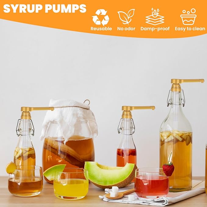 4 Pcs Gold Sauce Pump Dispenser for 64 Oz Bottles, 15CC Reusable Coffee Syrup Pump Large Coffee Syrup Dispenser for Vanilla Chocolate Sauces