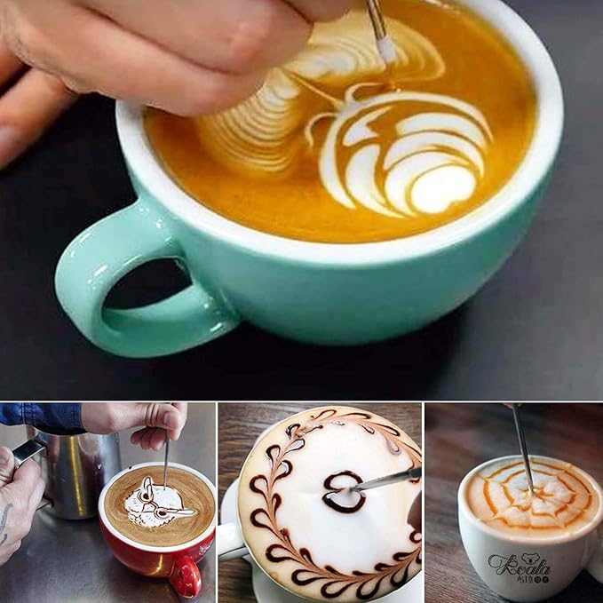 Milk Frothing Pitcher Latte Coffee, Stainless Steel Milk Frother Jug, Espresso Accessories Steaming Froth Cup Cappuccino 12 Oz, 350ml Blue