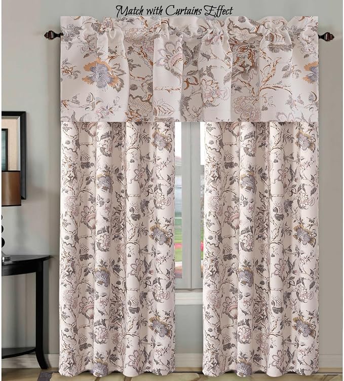 H.VERSAILTEX Blackout Curtain Valances for Kitchen Window/Living Room/Bathroom Privacy Added Rod Pocket Home Decoration Winow Valance, 52" W x 18" L, Floral in Sage and Brown (Pack of 4) - Image 8
