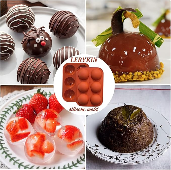6 Holes Medium Semi Sphere Silicone Molds, 3 Packs Half Sphere Silicone Baking Molds for Making Chocolate, Cake, Jelly, Dome Mousse