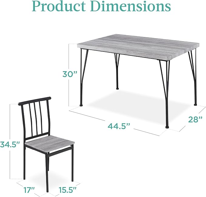 Best Choice Products 5-Piece Metal and Wood Indoor Modern Rectangular Dining Table Furniture Set for Kitchen, Dining Room, Dinette, Breakfast Nook w/ 4 Chairs - Gray - Image 7