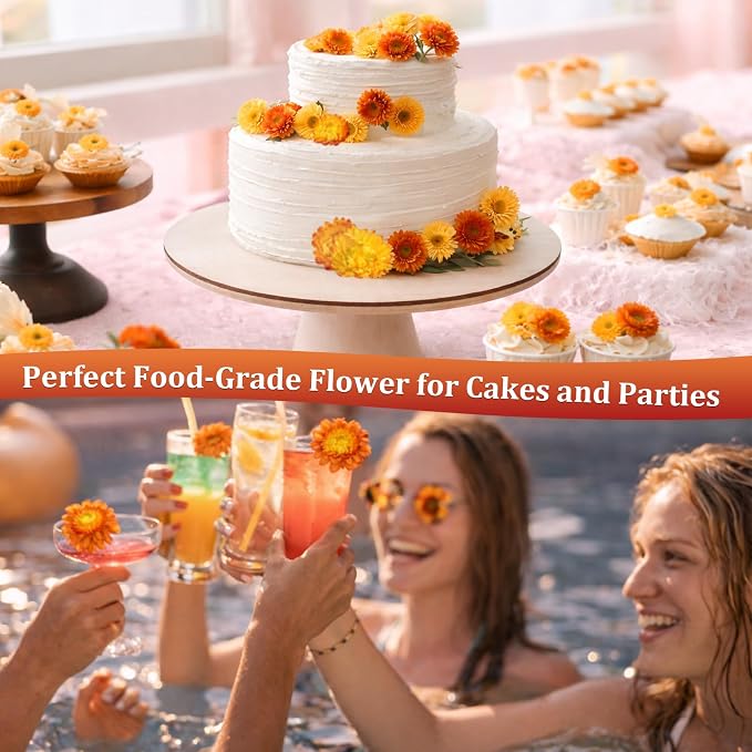 90+ Edible Dried Flowers for Cake Decorations, 100% Natural Dried Strawflowers Orange & Yellow for Cocktails Garnish, Drink Botanicals and Baking - Image 8
