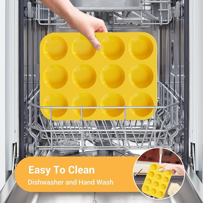Redfly 2 Pack Silicone Muffin Pans for Baking & Cupcake Pan - 12 Cup Regular Size Silicone Molds, BPA Free Egg Bites Mold,Yellow - Image 7