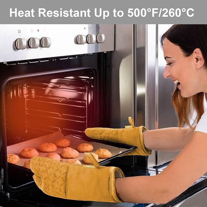 KEGOUU Oven Mitts and Pot Holders 6pcs Set, Kitchen Oven Glove High Heat Resistant 500 Degree Extra Long Oven Mitts and Potholder with Non-Slip Silicone Surface for Cooking (Orange) - Image 5