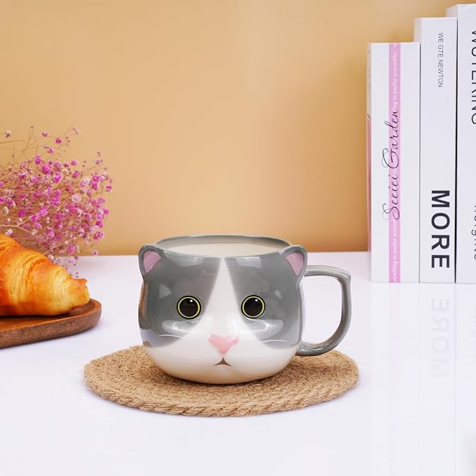 Cat Mug 14 oz Cute Ceramic 3D Porcelain Tea Cup for Women, Kawaii Gifts for Cat Lovers, Christmas, Housewarming, Holiday, Birthday Gifts for Women, Mom, Kids, Men and Friends - Image 8