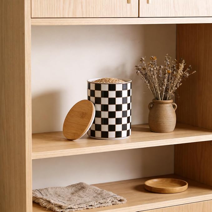 Kitchen Countertop Ceramic Checkered Canisters,Black And White Food Storage Containers With Lid,Airtight Kitchen Canisters for Flour, Sugar, Coffee, Tea, and Dry Goods (Black, XL) - Image 8