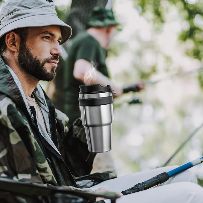 20 oz Insulated Travel Coffee Mug Tumbler with Handle and Straw | Leakproof Stainless Steel Coffee Cup with Lid, Double Wall Vacuum Ice Thermal Cup, Army Green - Image 7