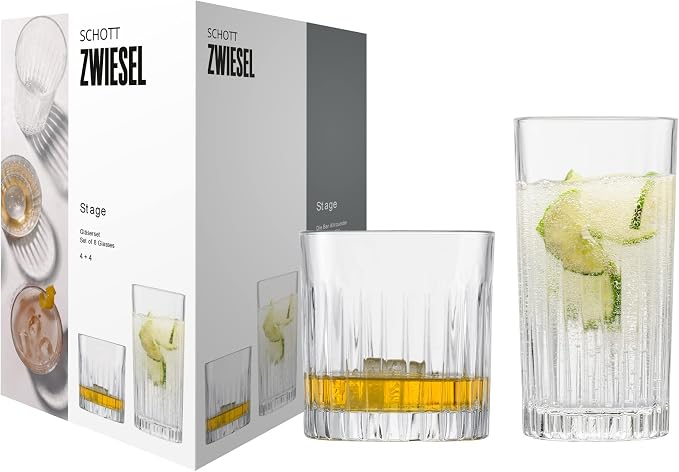 Schott Zwiesel 121882 Long Drink and Whisky Glass Set of 8 from The Stage Collection Size 79 and 60 Made of Glass Dishwasher Safe Capacity 440 ml and 364 ml by Unknown