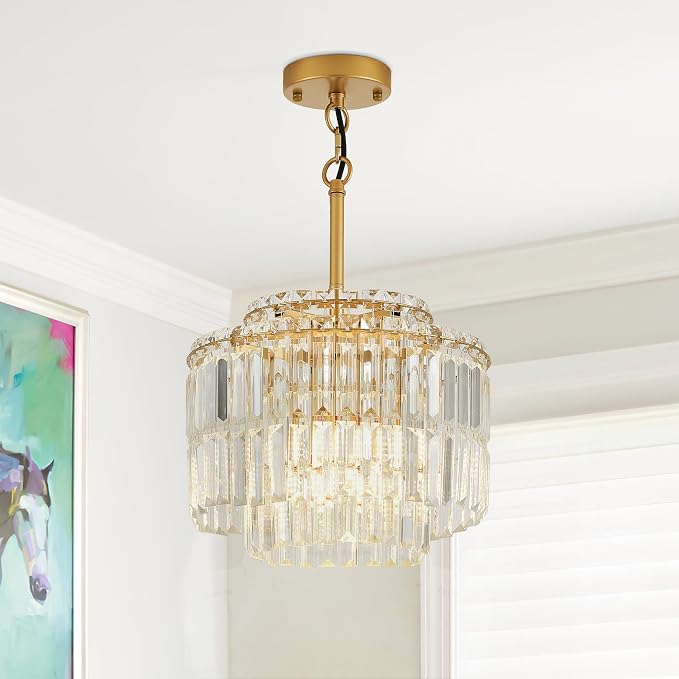 Modern 12.8“ Gold Crystal Chandelier Ceiling Light Fixtures for Dining Room Luxury Glam 4-Light Crystal Chandeliers Lighting for Bedroom Entryway Hallway Living Room Kitchen Island Foyer - Image 9