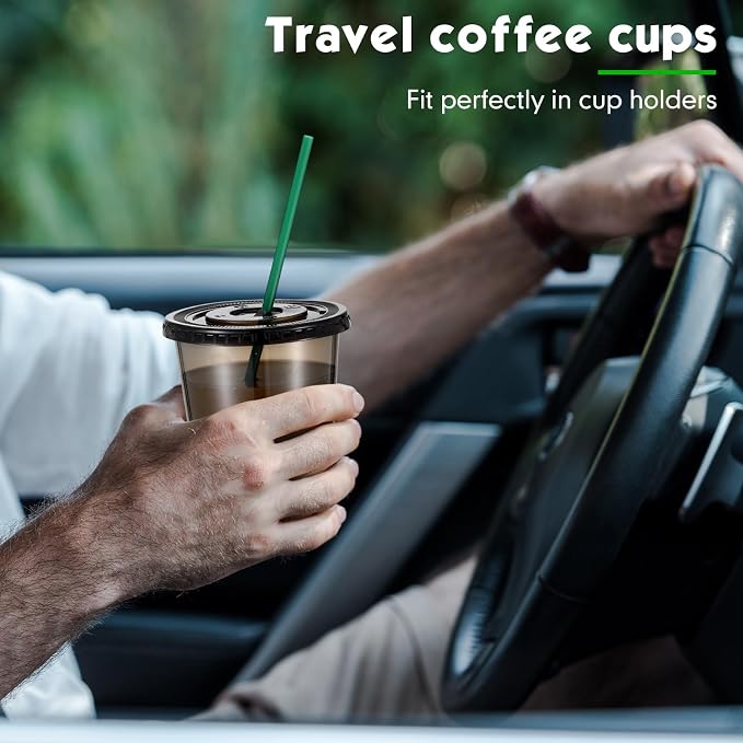 Baderke 25 Set Plastic Cups with Lids and Straws, Disposable Plastic Iced Coffee Cup for Cold Beverage Juice Smoothie Crystal for Coffee Shops Party Catering(Black,14 oz) - Image 6