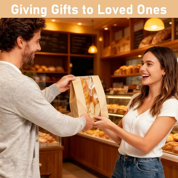 120 Pcs Paper Bread Bags for Homemade Bread with Window & 125 Stickers | 13.8 x 8.3 x 3.5 inch Sourdough Bread Bags for Bread, Cookies, Snacks & Scones, Large Bakery Paper Bags - Image 7