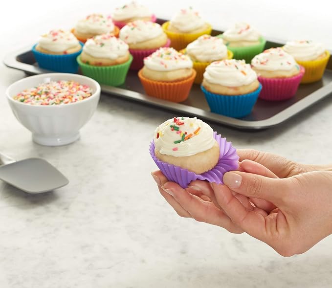 Amazon Basics Reusable Non-Stick Silicone Baking Cups, BPA Free, Dishwasher Safe, Easy to Remove, Food Grade, Oven Safe, 2.9 x 2.9 x 1.3 in (LxWxH), Multicolor, 24-Pack - Image 4