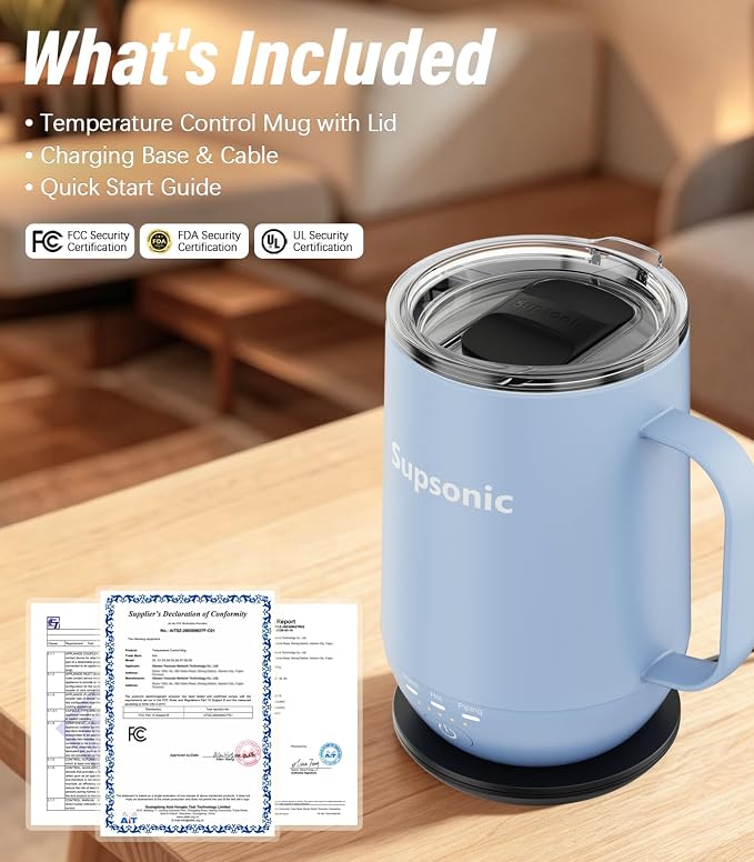 Supsonic - 16oz Self Heating Coffee Mug, Smart Heated Coffee Mug Faster Direct-Contact Heating Up to 149°F, Coffee Mug Warmer Set with Auto Shut-Off - Gifts for Men Women | S2 - Image 8