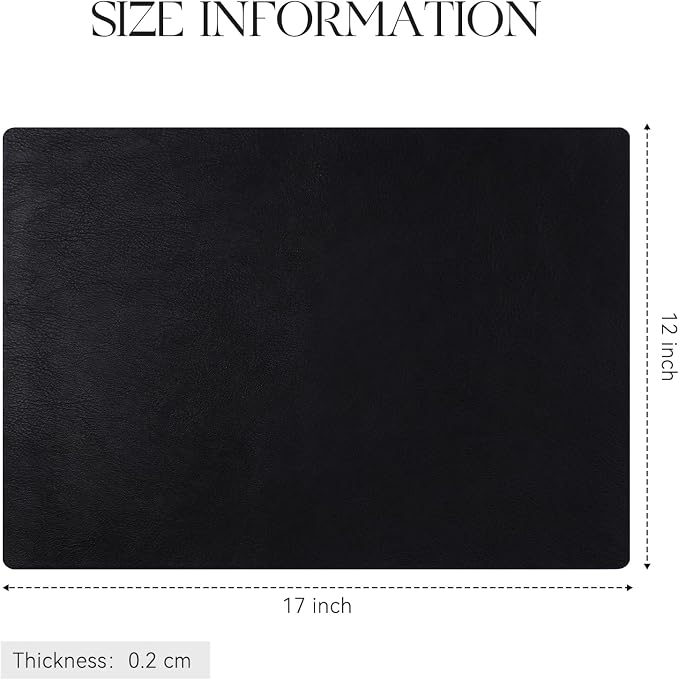 MOSAYT Vinyl Placemats Set of 6-12 X 17 Inch - Faux Leather 100% Waterproof Oil-Proof Wipeable PU Place Mats, Heat Resistant Reversible Table Mats for Kitchen, Dining, Outdoor, Black - Image 7