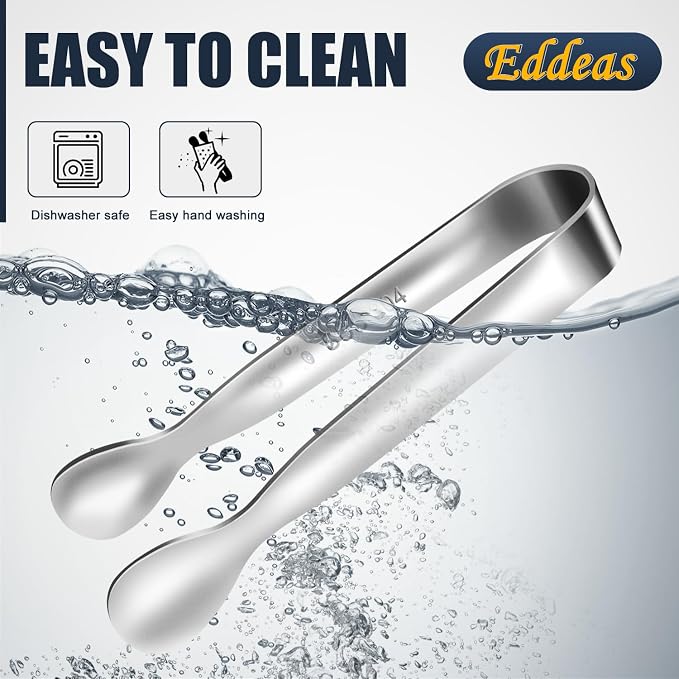 Eddeas Mini Tongs For Serving Food,Set fo 12 Small Tongs For Appetizers,Small Stainless Steel Metal Cooking Tong,for Tea Party Coffee Bar, 4 inch Sugar Tong - Silver - Image 8