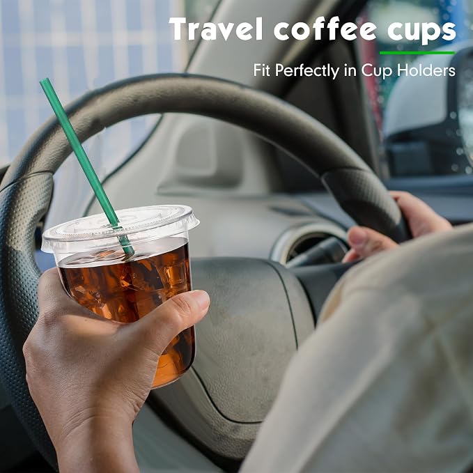 Baderke 25 Set Plastic Cups with Lids and Straws, Disposable Plastic Iced Coffee Cup for Cold Beverage Juice Smoothie Crystal for Coffee Shops Party Catering(Clear,14 oz) - Image 6