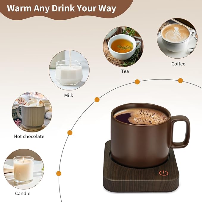 VOBAGA Mug Warmer Set, Coffee Mug Warmer for Desk with 11oz Ceramic Mug, Auto Shut Off & 3-Temp Settings, Smart Coffee Cup Warmer, House Warming Coffee Gift Set Valentine's Day Gift - Image 6