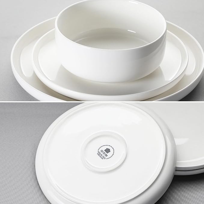 MALACASA 18 Pcs Porcelain Plates and Bowls Sets,Dinnerware Set for 6,White | Modern Ceramic Dishware,Kitchen Dining Ware,Microwave and Dishwasher Safe,Simple Solid White Design,Series LUNA - Image 7