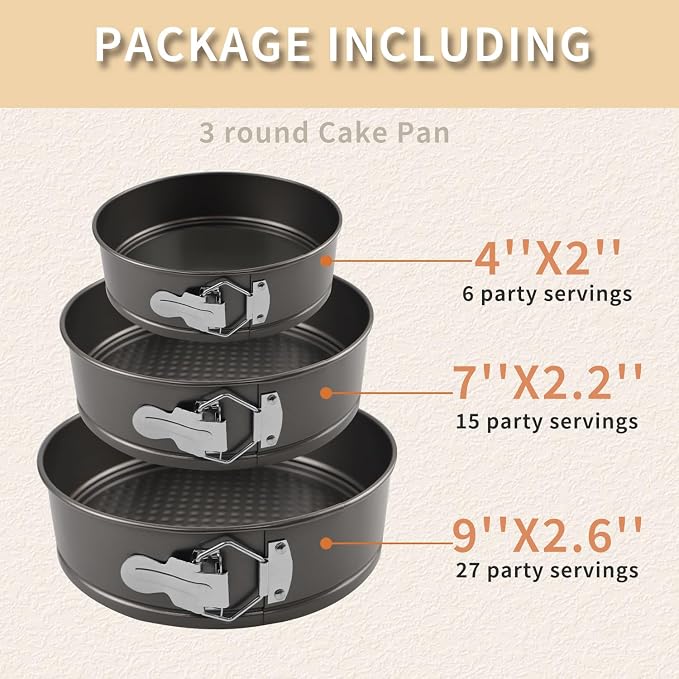 Springform Pan Set, 4" 7" 9" Nonstick Cheesecake Pan, Round Cake Pans, Leakproof Cake Tins with Removable Bottom, Springform Cake Pans Baking Pans - Image 7