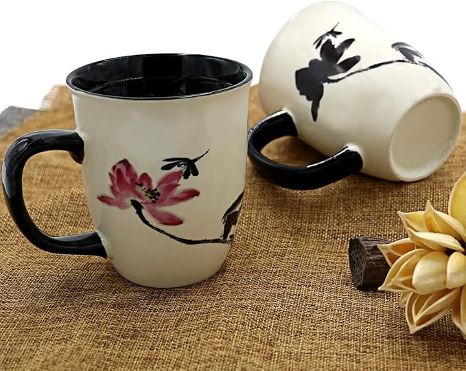 Funny Ceramic Magic Heat Color Changing Art Coffee Tea Mug Lotus Printing Porcelain Mugs for Women Personalized White Green Tea Cup 16 oz Large Coffee Mug for Mom Girl Grandma And Man - Image 8