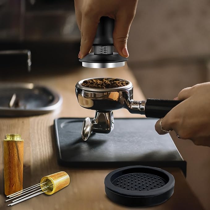 Yeelan Espresso Tamper 51mm with WDT Tool,Calibrated Spring Loaded Coffee Tamper with Silicone Mat,100% Flat Stainless Steel Base Espresso Tools - Tamper for Espresso Machine,Espresso Accessories