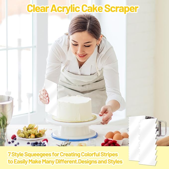 4 PCS Clear Acrylic Cake Scraper Smoother, Cake Smoother for Icing, Cake Scraper, Cake Stripes Edge Contour Comb for Cream Decorating Kitchen Baking Tool, Mousse Pastry Cutter, DIY