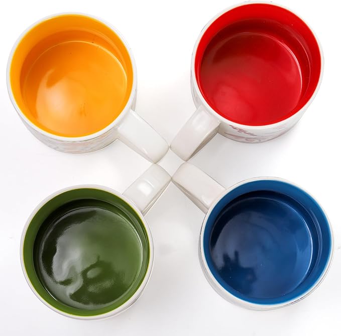 Frcctre Set of 4 Ceramic Coffee Mug Set, Large 15 Ounce Ceramic Tea Cup with Handle, Vintage Hand Painted Floral Porcelain Mug Colorful Restaurant Mug for Coffee, Tea, Milk, Hot Cocoa - Image 9