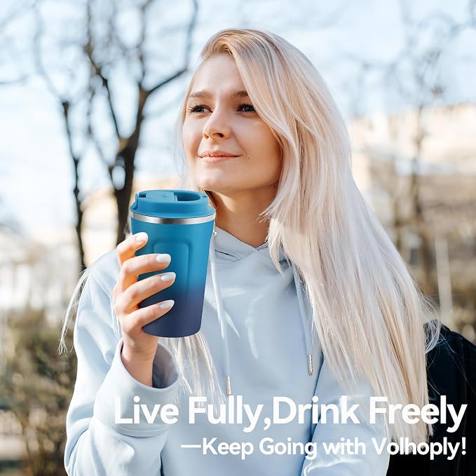Volhoply 12 oz Double Wall Insulated Vacuum Travel Coffee Mug with Flip Lid Bulk 8 Pack,Reusable Stainless Steel Leak Proof Coffee Cup,Portable Thermal Tumblers for Hot & Cold Drinks(Dark Night,8 Set) - Image 3