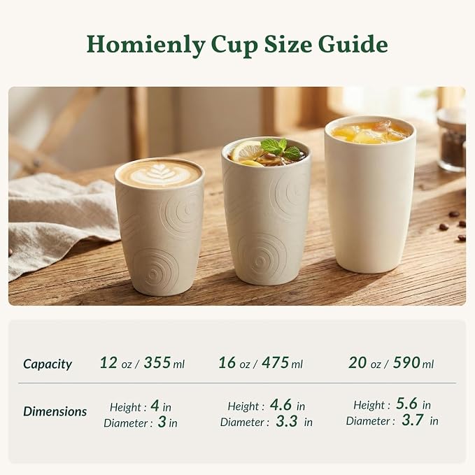 Homienly Plastic Cups Alternative 12oz - Wheat Straw Cups Set of 6 Reusable & Unbreakable Drinking Glasses Dishwasher & Microwave Safe Cups for Everyday Use-Beige - Image 9