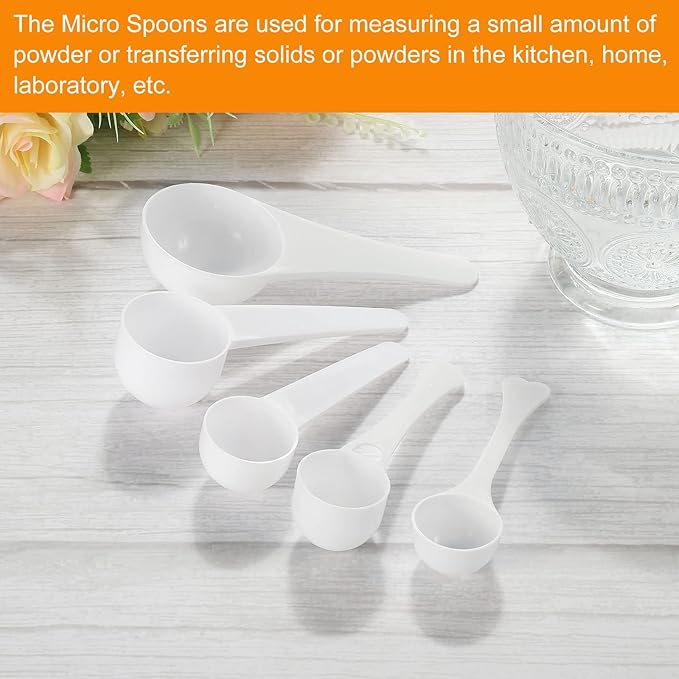 MECCANIXITY Micro Spoons 3 Gram Measuring Scoop Plastic Round Bottom Mini Spoon for Home Kitchen Powder Measurement Baking 15Pcs