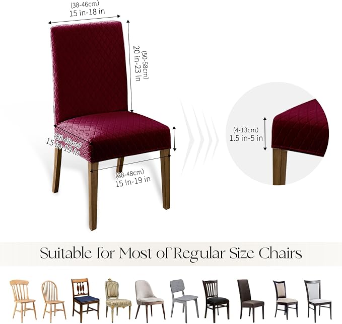 MOSAYT 100% Waterproof Dining Room Chair Covers Set of 4, Super Fit Stretch Jacquard Parson Chairs Slipcovers Removable Washable Chair Seat Protectors for Home, Kitchen, Banquet (Burgundy - XL) - Image 6