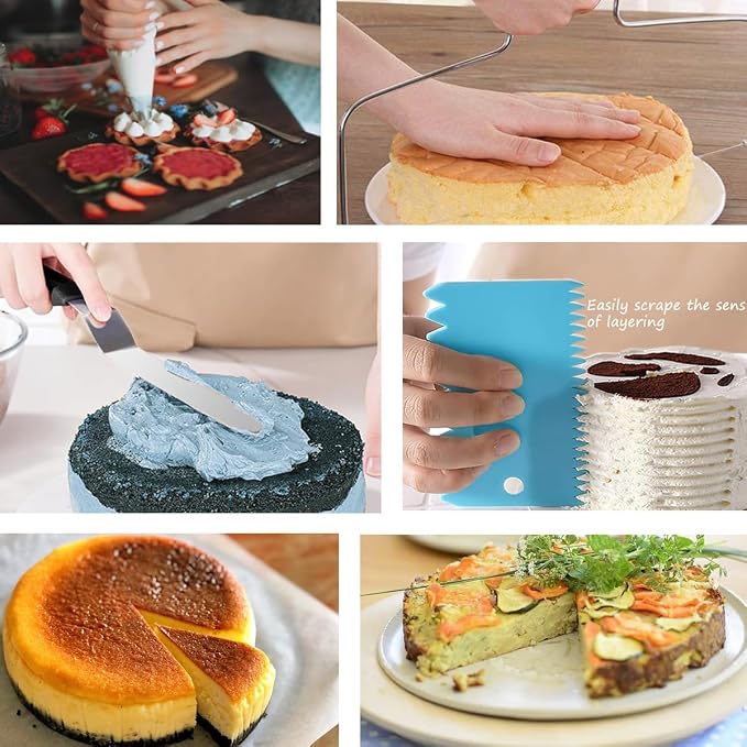 Round Cake Pan Sets for Baking Cake Decorating Supplies: 4 Non-Stick Springform Pans Set (4, 7,9,10 inches), Icing Tips, Cake Leveler – Multi-functional Leak-Proof CheeseCake Pan - Image 6