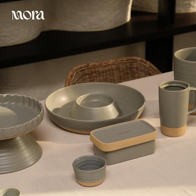 Mora Ceramic Chips and Dip Serving Tray: Large Divided Party Bowl Set for Chips & Salsa, Veggies & Dip, Fruit, Snacks, Entertaining, Hosting, etc. Minimalist Design for the Modern Hostess - Peppercorn - Image 8