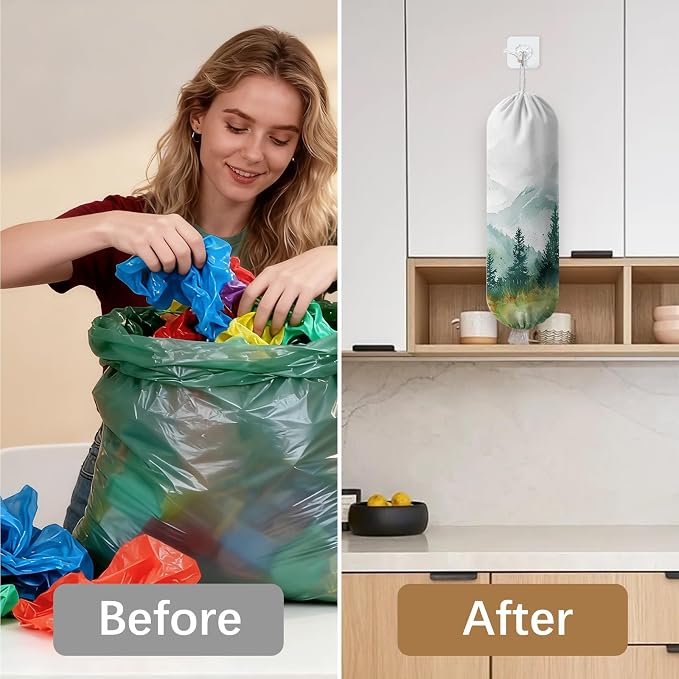 Forest Plastic Bag Holder Dispenser, Plastic Grocery Bag Organizer & Wall Mount Paper Trash Bags Saver Storage for Kitchen Home Pantry Decor, Forest Kitchen Decor Shopping Bags Storage Dispenser - Image 9
