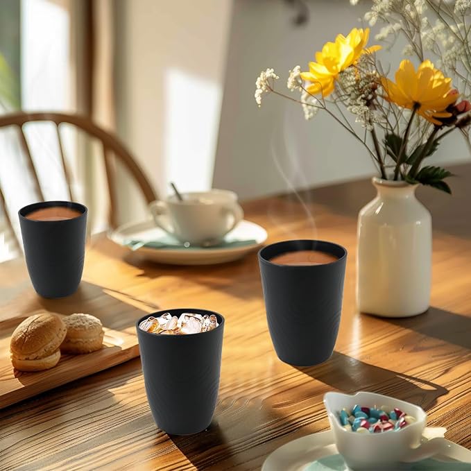 Wheat Straw Cups Sets of 6, Plastic Cups Reusable, Drinking Cup for Kitchen, Small Kids Cup, Unbreakable Water Cup, Dishwasher Safe Plastic Glasses for Kitchen, Camping, School (Black) - Image 8