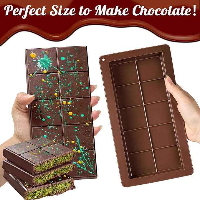 Dubai Chocolate Mold 2 Pack,0.79 Inch Deep Large and Thick Silicone Chocolate Bar Molds for Stuffed Bar,Big Chocolate Candy Bar Mold for Filling Knafeh Pistachio Kit
