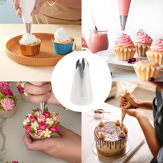 1 Piece 2D Piping Tip, Stainless Steel Icing Nozzles, Cake Baking Tools for Buttercream, Birthday Cake, Cookie Icing, Cupcake or DIY Art (2D)