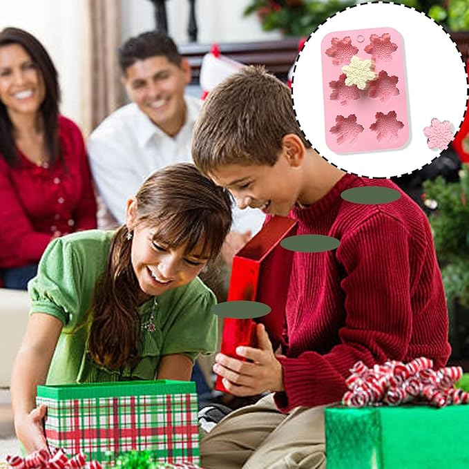 1 Pcs Christmas Silicone Molds,Large Size Snowflake Shape 3D Chocolate Silicone Mold 6-Cavities Candy Moulds for Christmas Day Winter Theme Candy Pudding Jelly Making