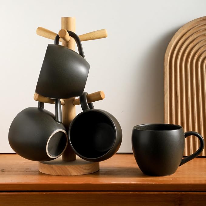 Coffee Mugs Set of 4, Black 16 oz Coffee Mugs for Latte Cappuccino Cocoa and Tea, Ceramic Coffee Cups With Handle,Stoneware Mugs for Housewarming Gifts, Microwave&Dishwasher Safe - Image 9