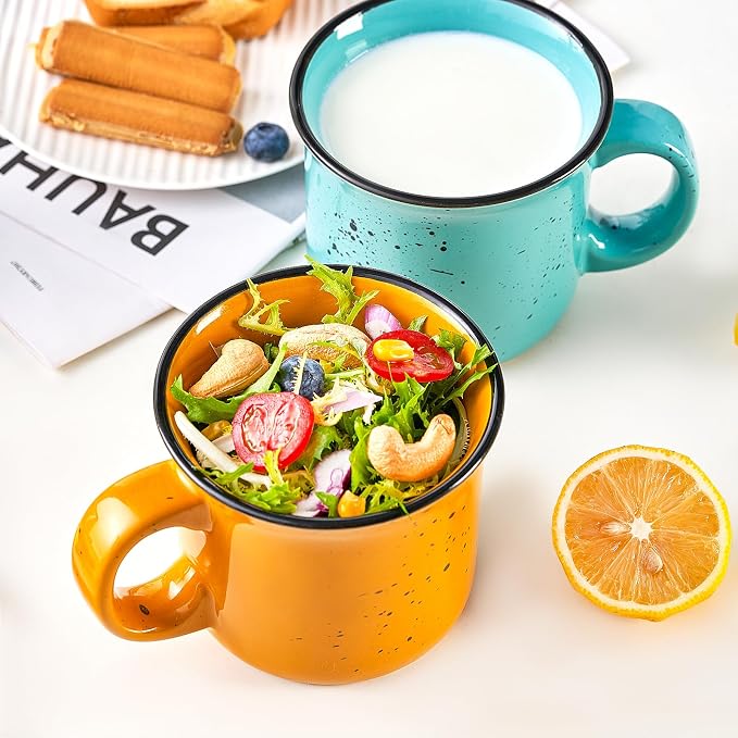 bestone Coffee Mugs Set of 4,16 oz Large Coffee Mugs, Ceramic Mugs with Handles,Salad,Noodles etc Coffee Mugs, Cups for Coffee Cereal Latte ,Microwave & Dishwasher safe,Yellow - Image 4